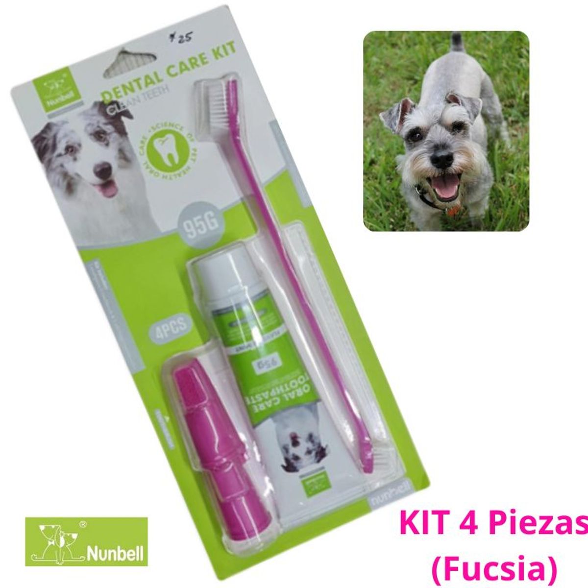GENERICO - KIT CEPILLO DE DIENTES+PASTA DENTAL PERROS Y MASCOTAS FUCSIA