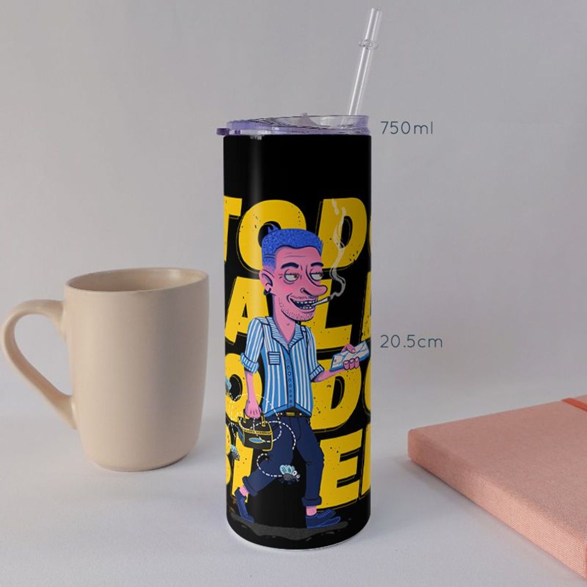 KUSTOMIT - Vaso Tomatodo Tumbler Mug Acero 750ml - Todo mal pero todo bien