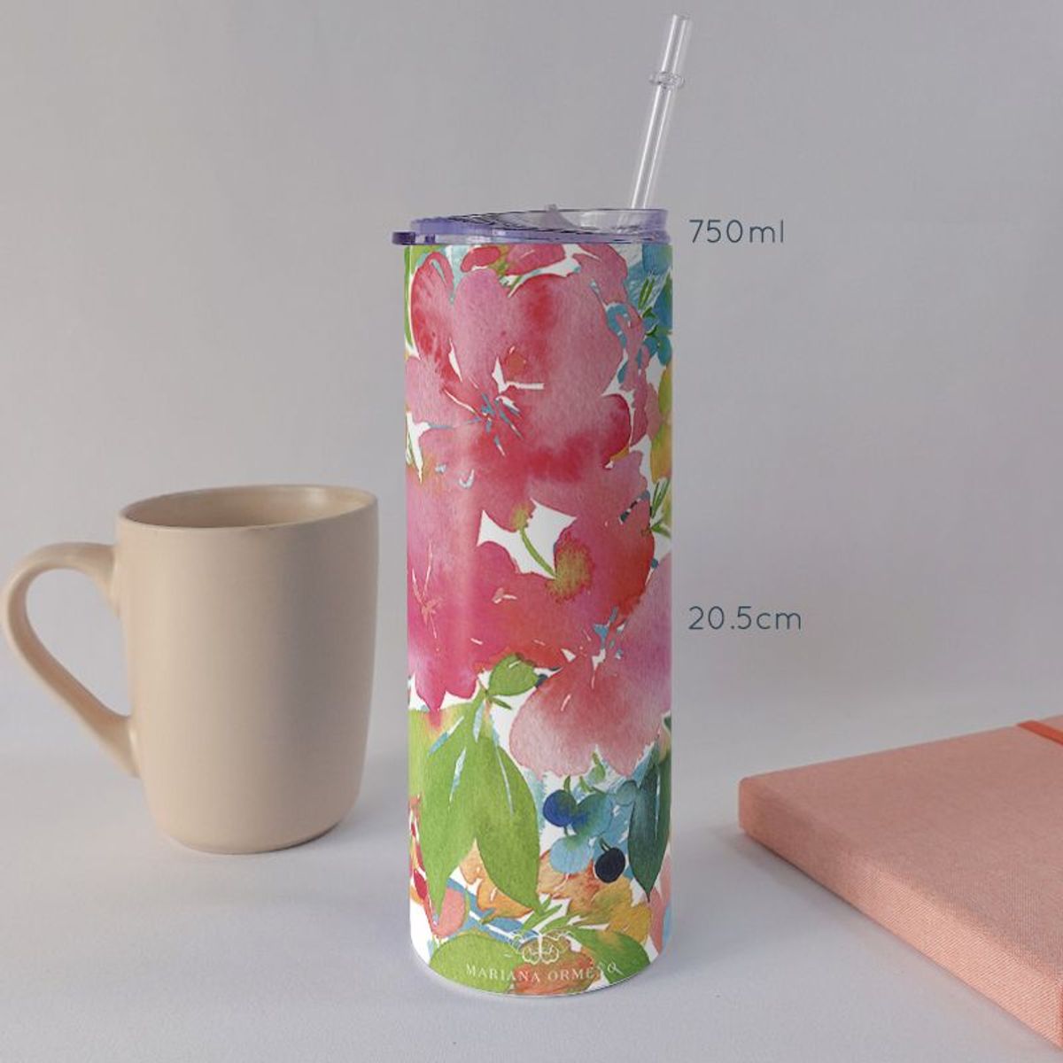 KUSTOMIT - Vaso Tomatodo Tumbler Mug Acero 750ml - Flores sueltas