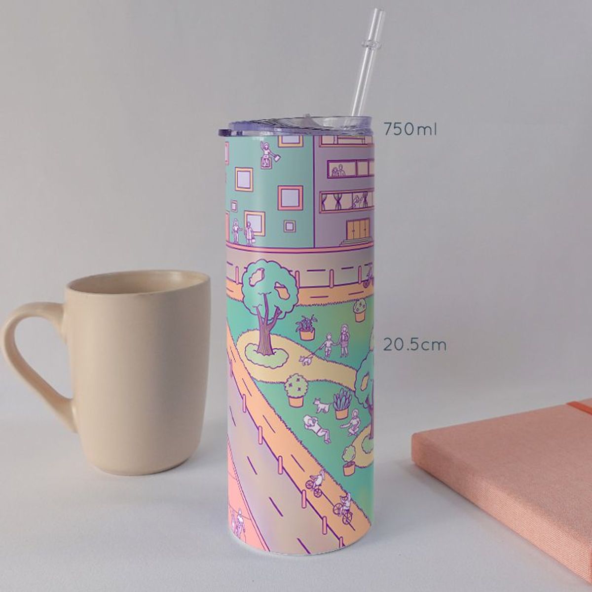 KUSTOMIT - Vaso Tomatodo Tumbler Mug Acero 750ml - Ciudad pastel