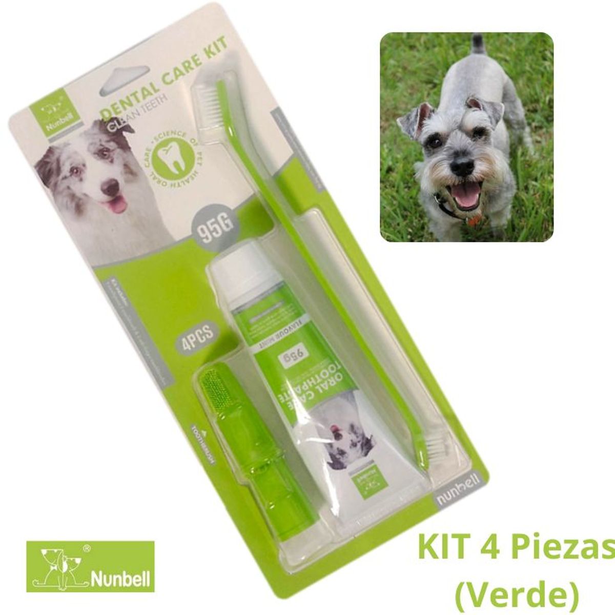 GENERICO - KIT CEPILLO DE DIENTES+PASTA DENTAL PERROS Y MASCOTAS VERDE