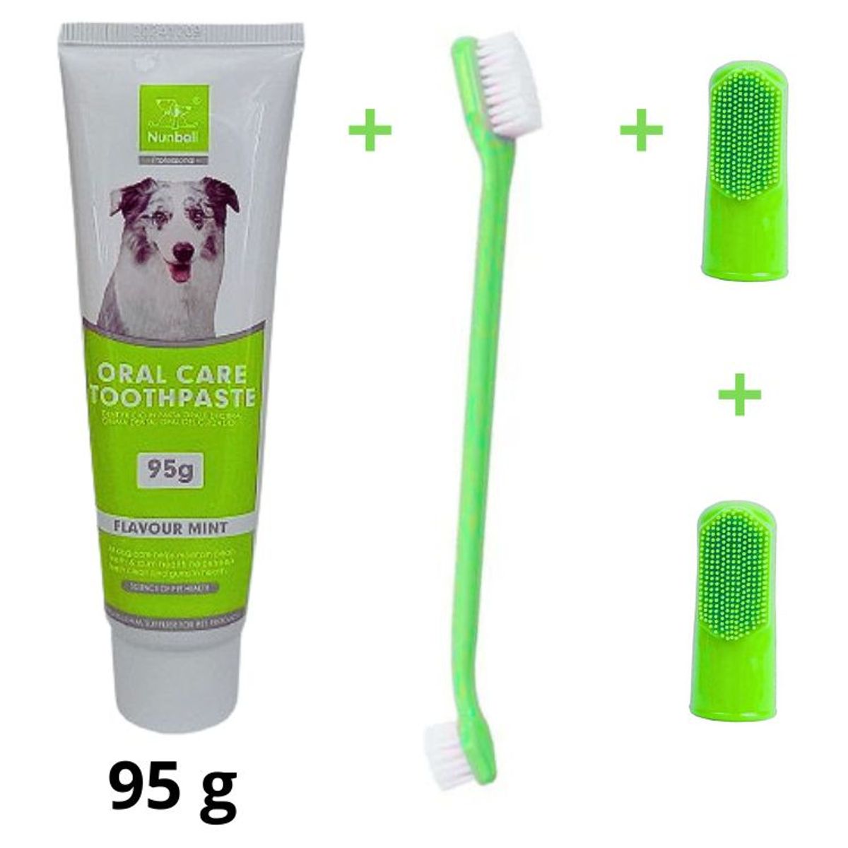 GENERICO - KIT CEPILLO DE DIENTES+PASTA DENTAL PERROS Y MASCOTAS VERDE