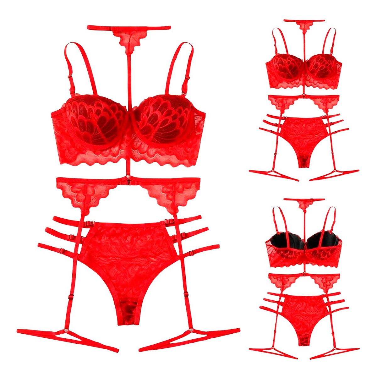 BUYPAL - Lenceria Sexy Mujer Erotica Babydoll Cuello Panties Sosten Rojo