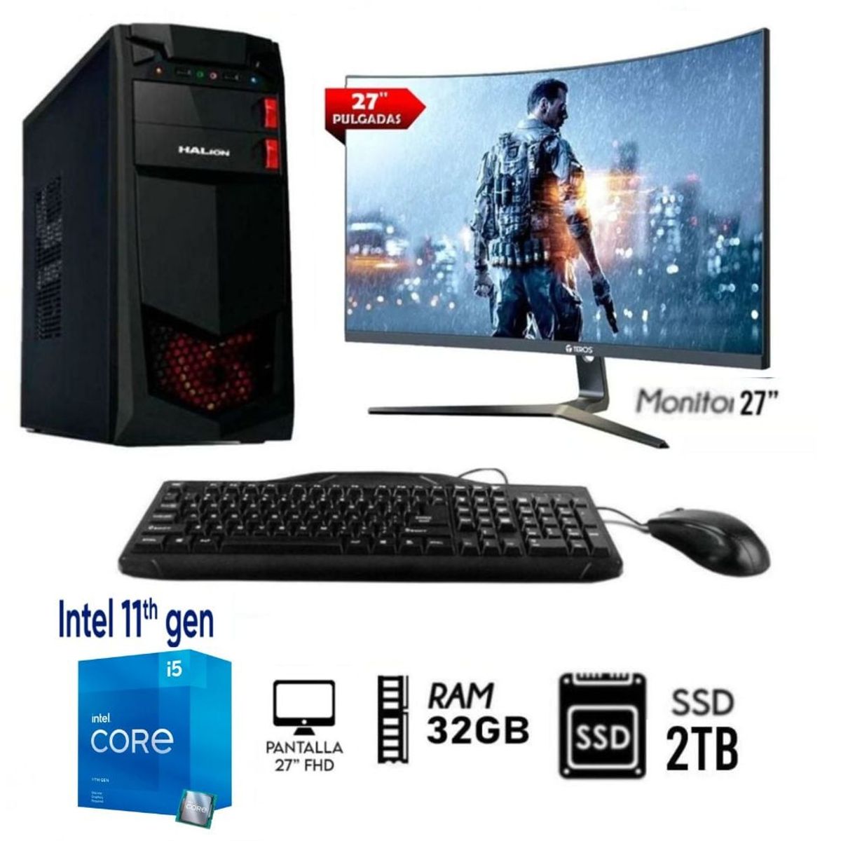 INTEL - Computadora Pc Intel Core i5-11TH, Ram 32GB,  Disco SSD 2TB  Monitor 27"