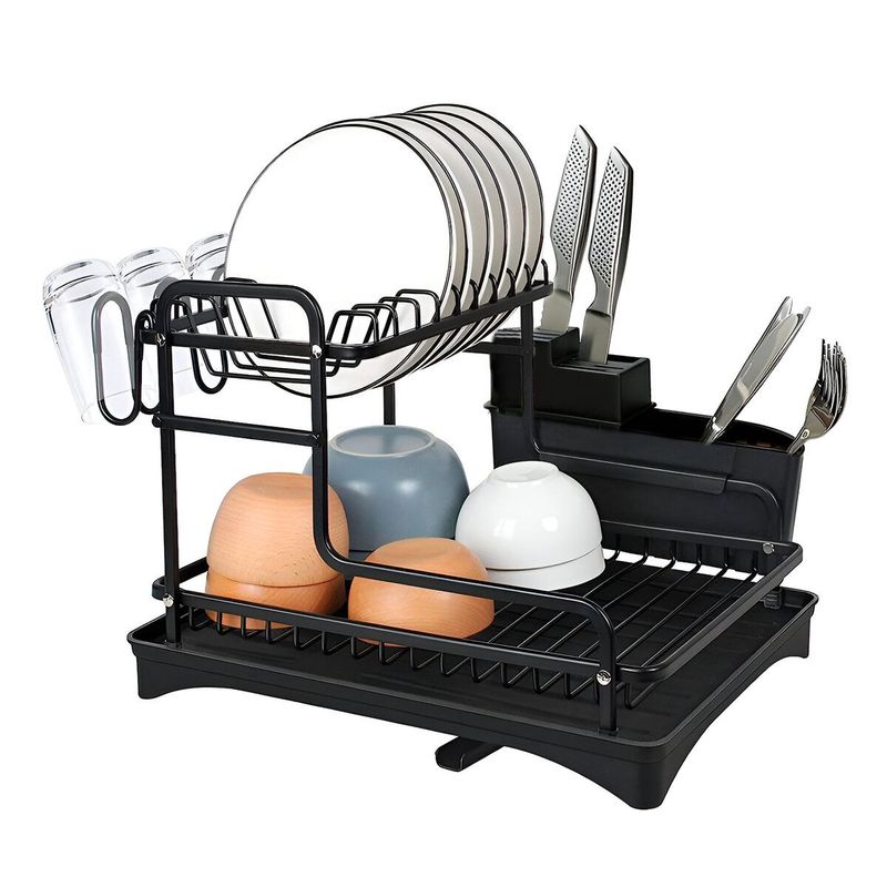 ELMEJORPRECIO - Escurridor De Platos De 2 Niveles De Aluminio Modelo 421 Negro