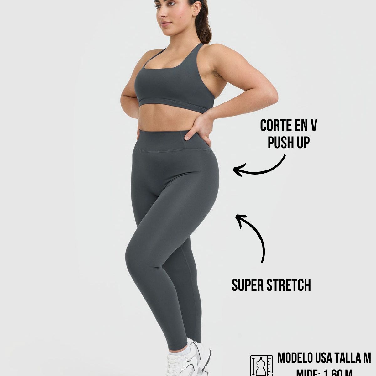 GENERICO - Leggin Deportivo Gris corte en V - Legging Push-Up - Legging Mujer