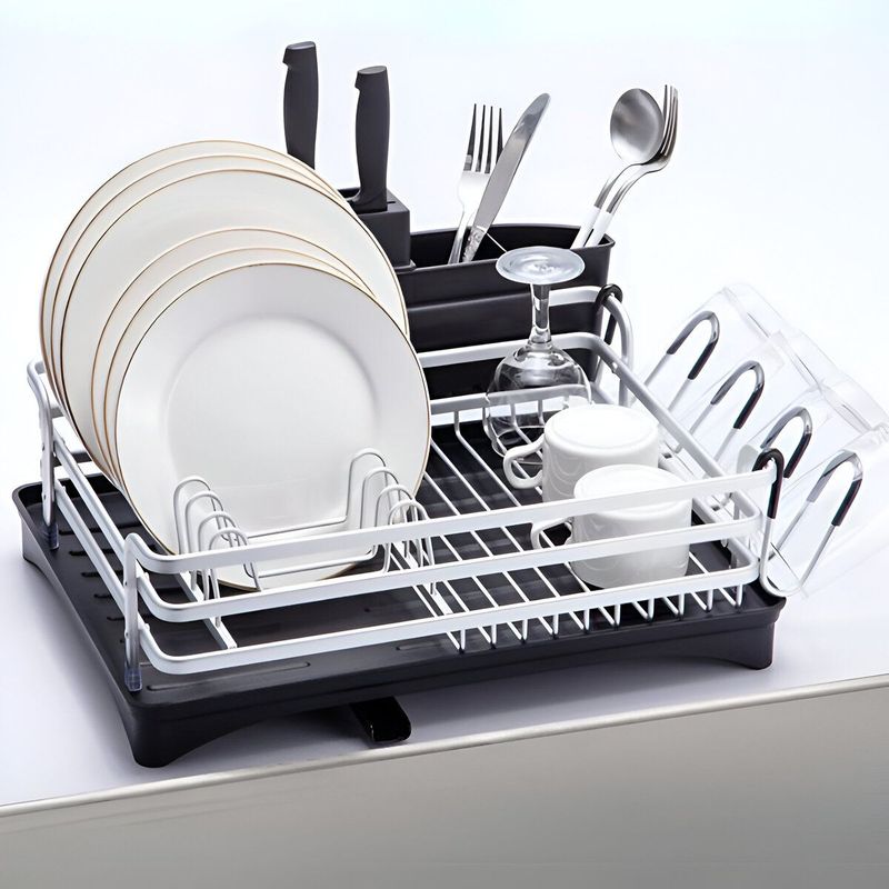 ELMEJORPRECIO - Escurridor De Platos 1 Nivel De Aluminio Modelo 420 Plateado Con Negro