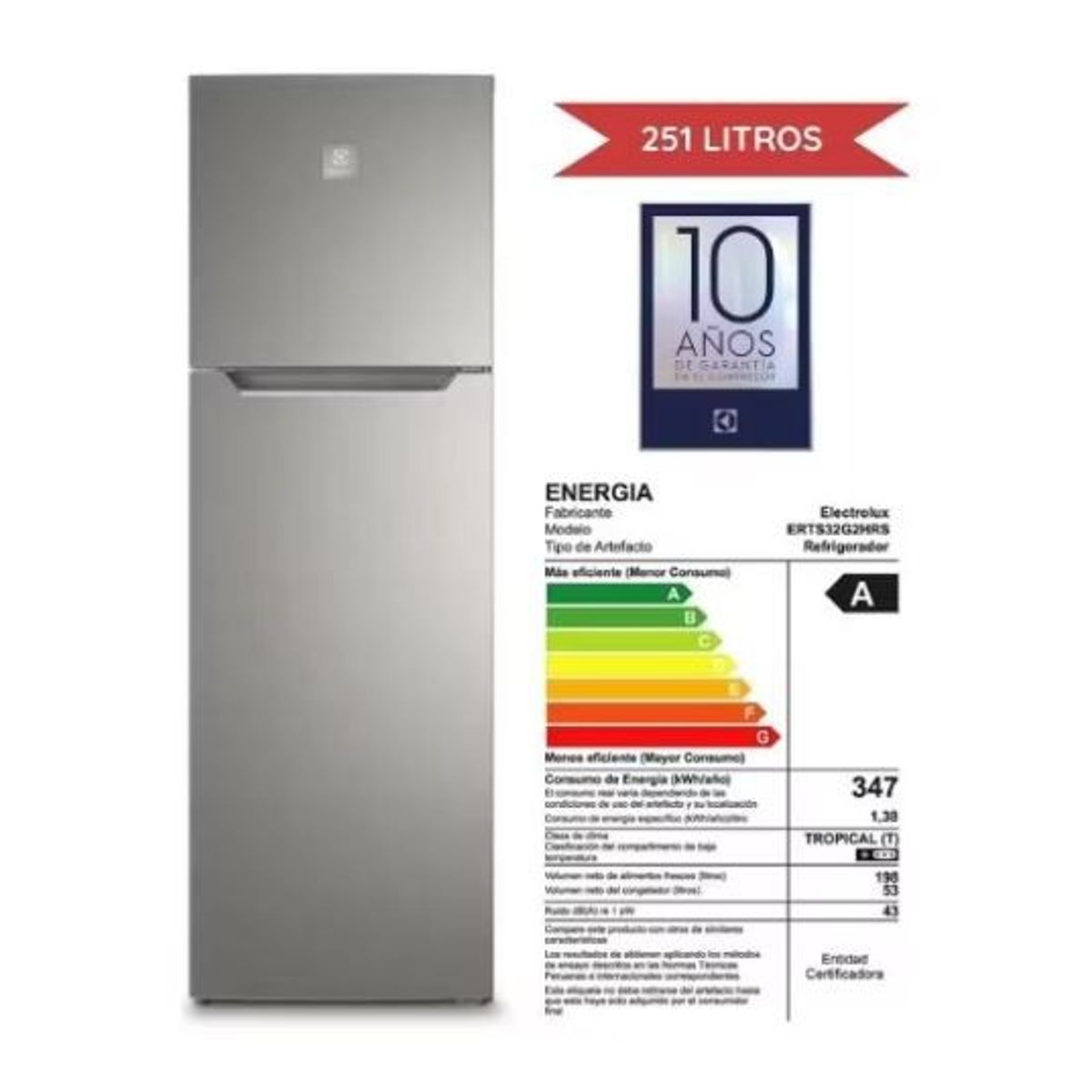 ELECTROLUX - Refrigeradora ERTS32G2HRS 251 lt No frost Silver