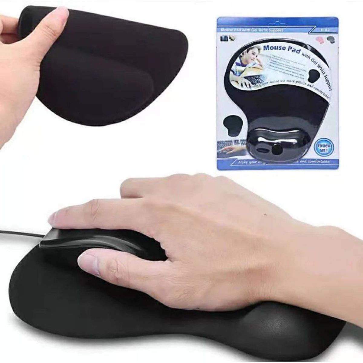 GENERICO - MOUSE PAD ERGONOMICO CON ALMOHADILLA NEGRO