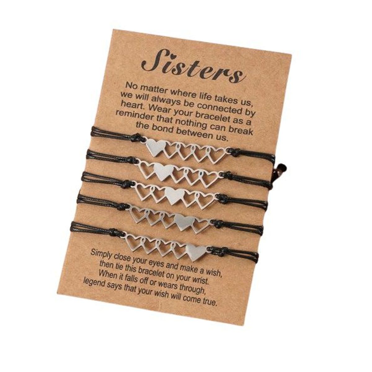 GENERICO - Set x 5 pulseras plateadas corazones para mejores amigas o hermanas