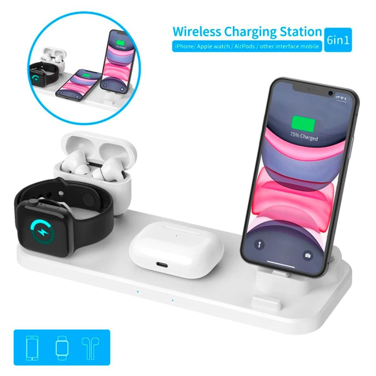 GENERICO - Base Cargador Inalambrico Android IOS Carga de 15W Telefono Audifono