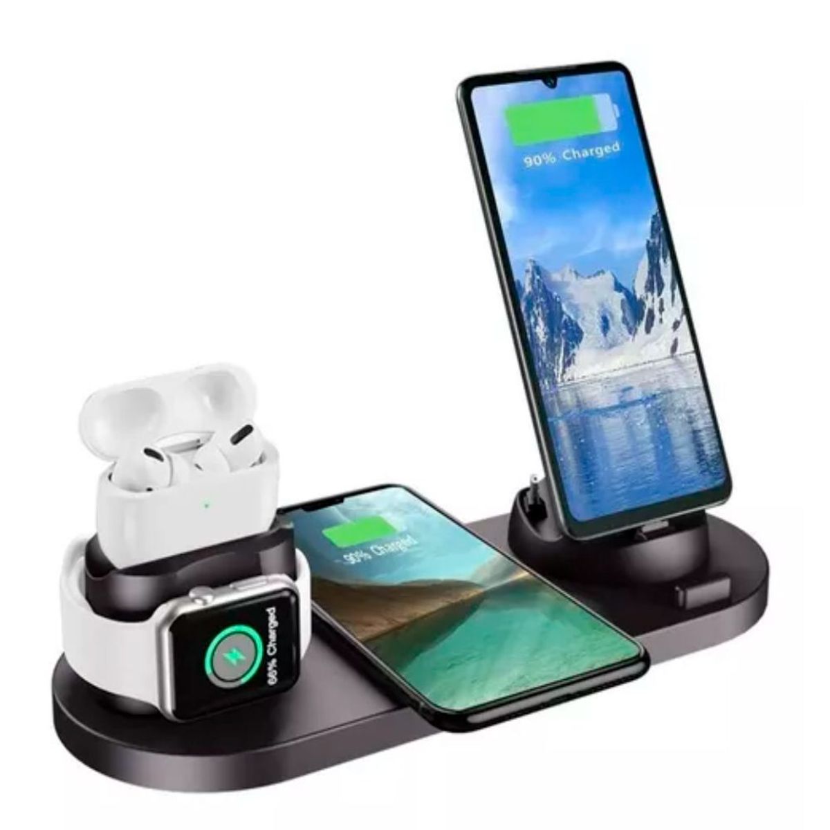 GENERICO - Base Cargador Inalambrico Android IOS Carga de 15W Telefono Audifono