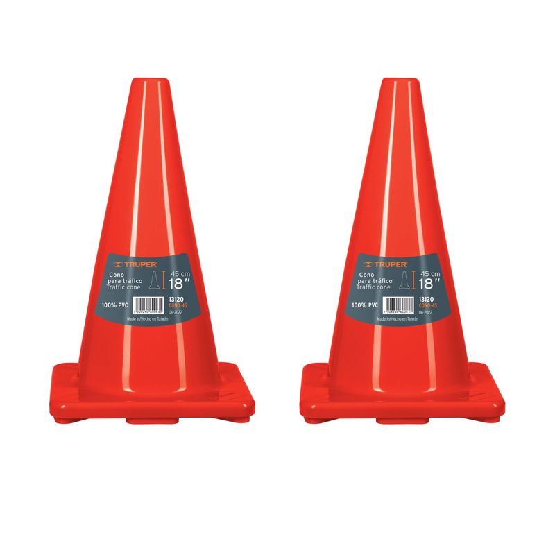 TRUPER - Cono de seguridad precaución de 45 cm, 2 unidades, Truper