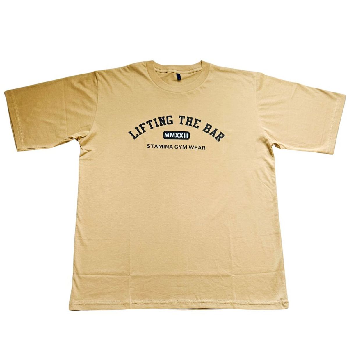 GENERICO - POLO OVERSIZE BEIGE LIFTING THE BAR - POLO PARA EL GYM