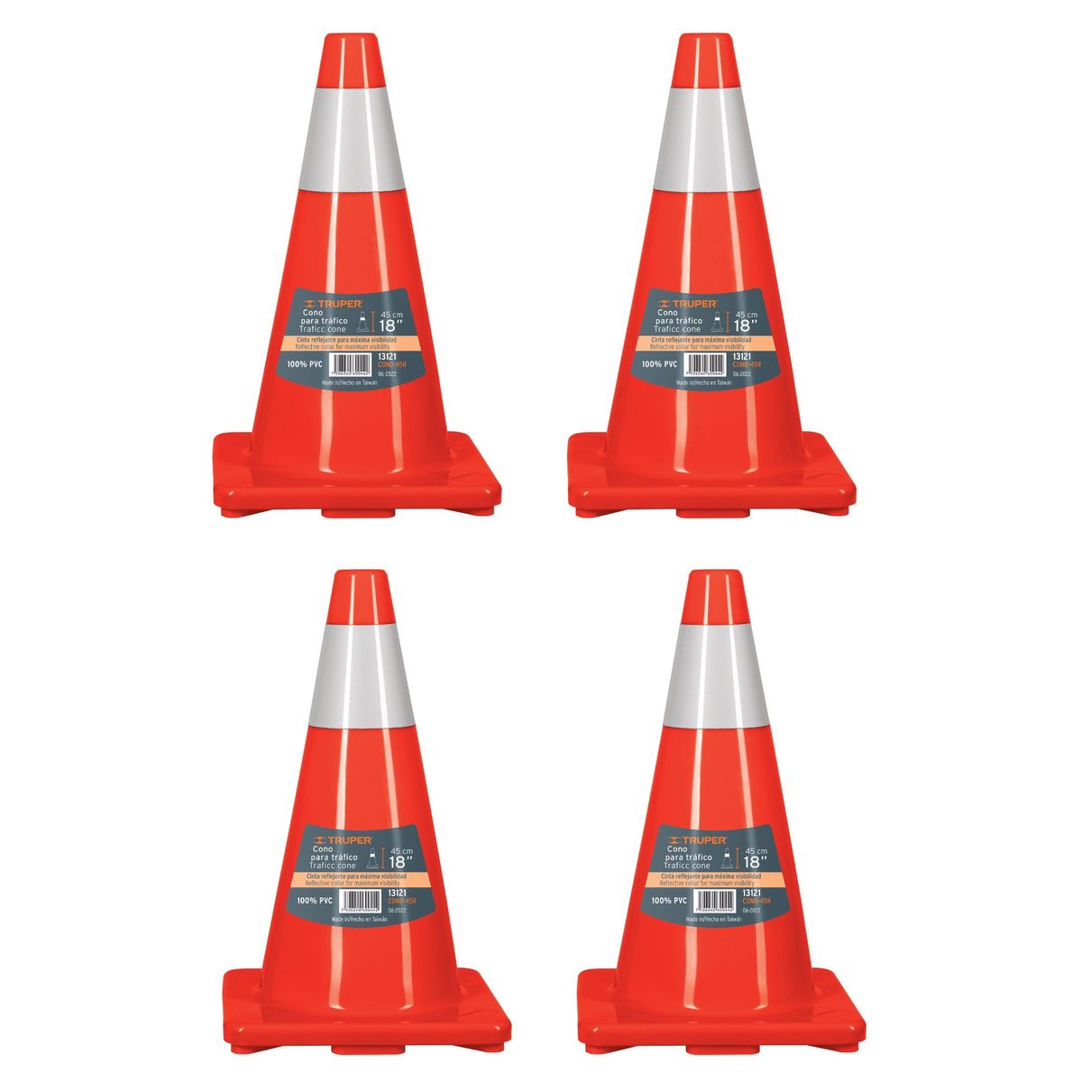 TRUPER - Cono reflectivo de seguridad precaución de 45 cm 4 unidades