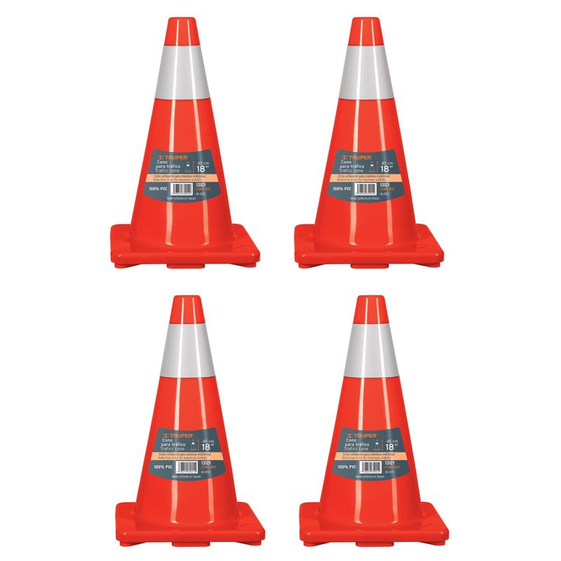 TRUPER - Cono reflectivo de seguridad precaución de 45 cm 4 unidades