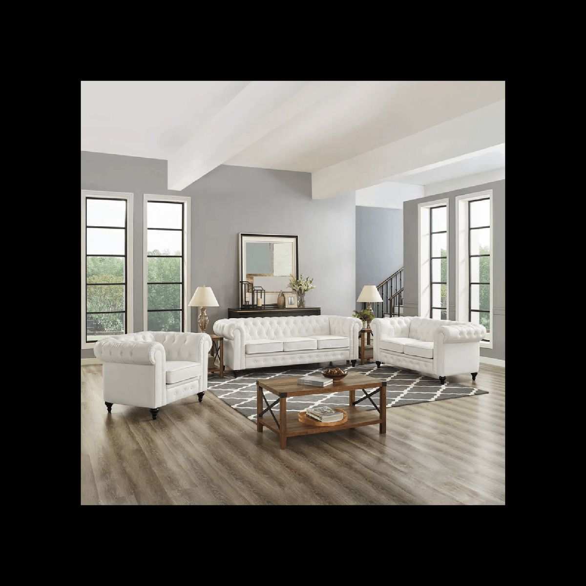 ALTO HOGAR - Juego de Sala 3 2 1 Chesterfield Deluxe Alto Hogar Crema