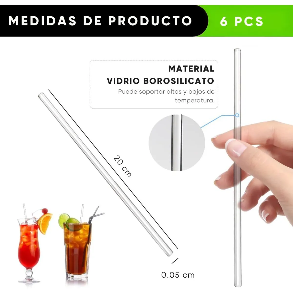 INSPIRA - Set de 6 Sorbetes de Vidrio