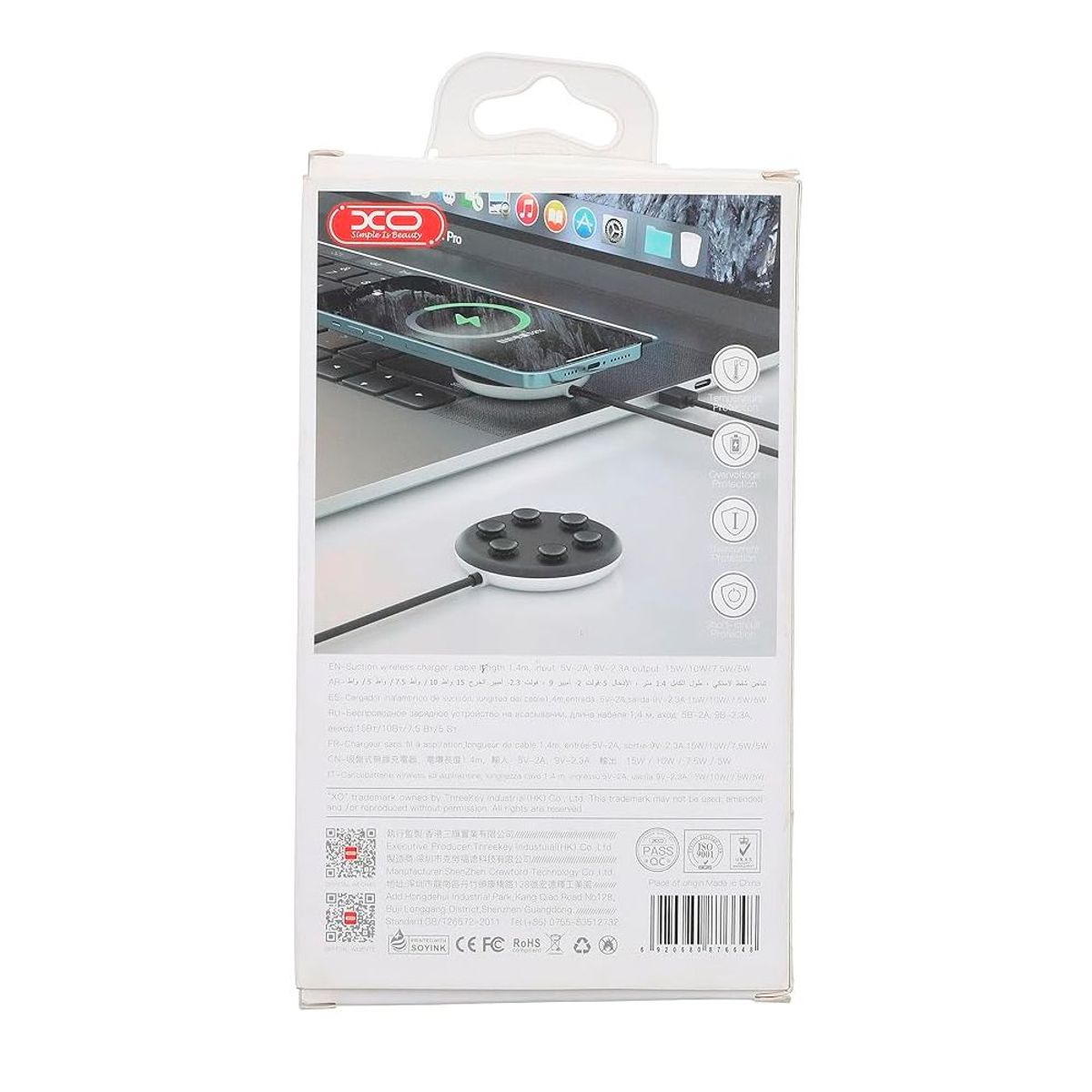 XO SIMPLE IS BEAUTY - CABLE CARGADOR INALAMBRICO CON CARGA RAPIDA DE 15W Y SUCCION CELULAR