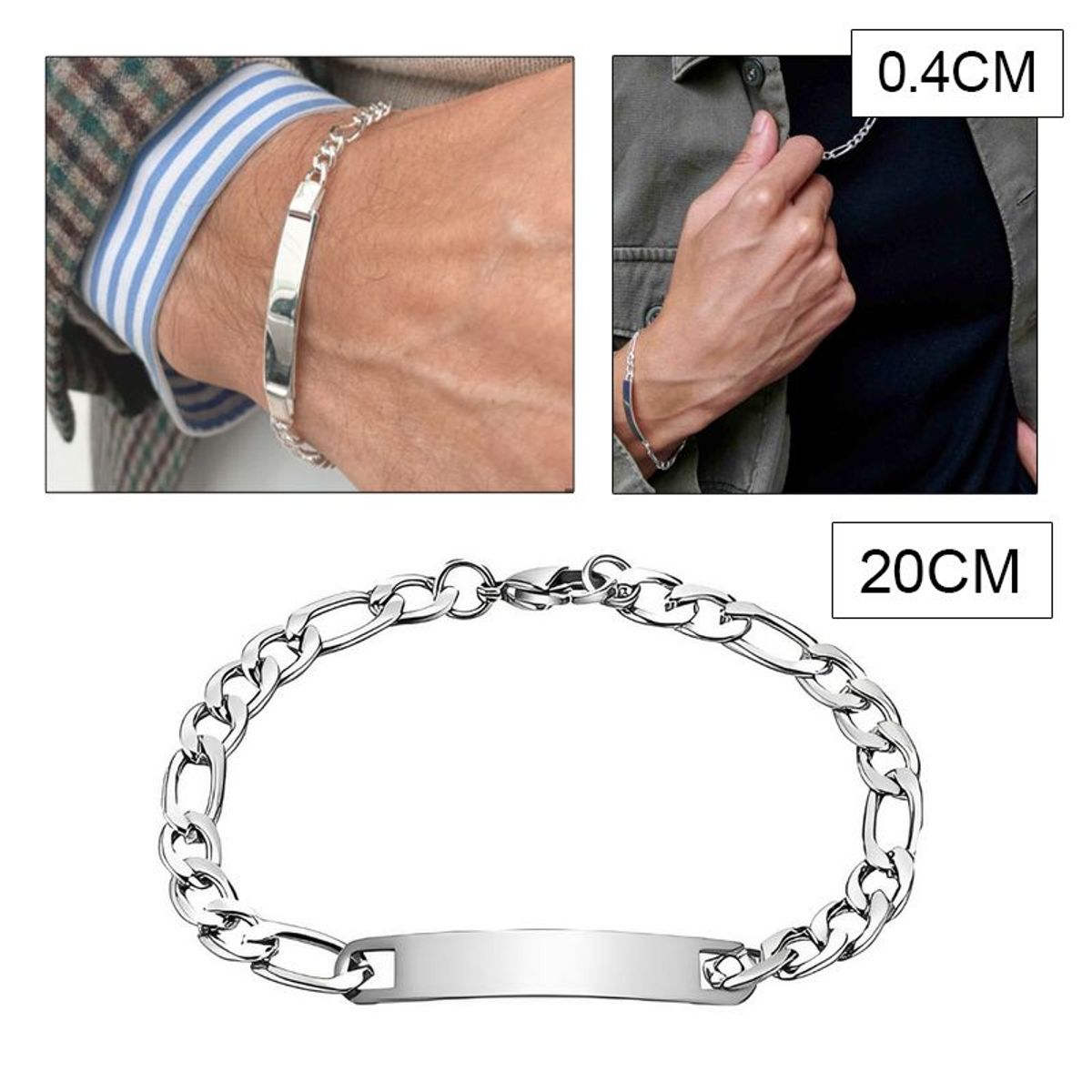 GENERICO - Pulsera de Hombre Esclava de Acero Inoxidable Brazalete Plateado