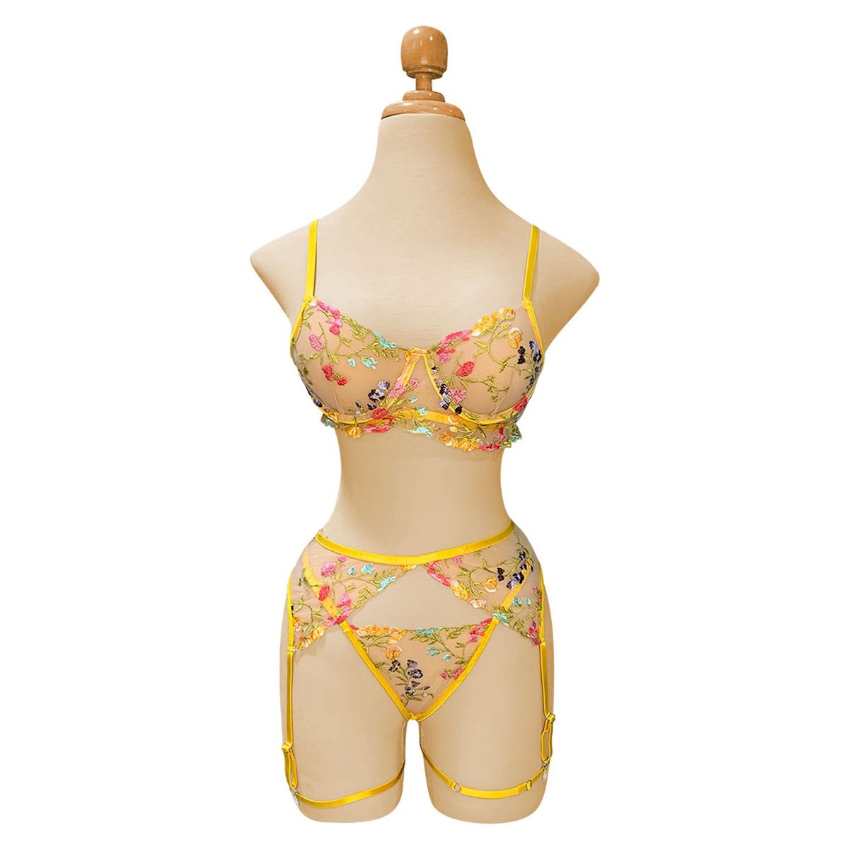 BUYPAL - Lenceria Amarilla Sexy Mujer Flores Amarillo