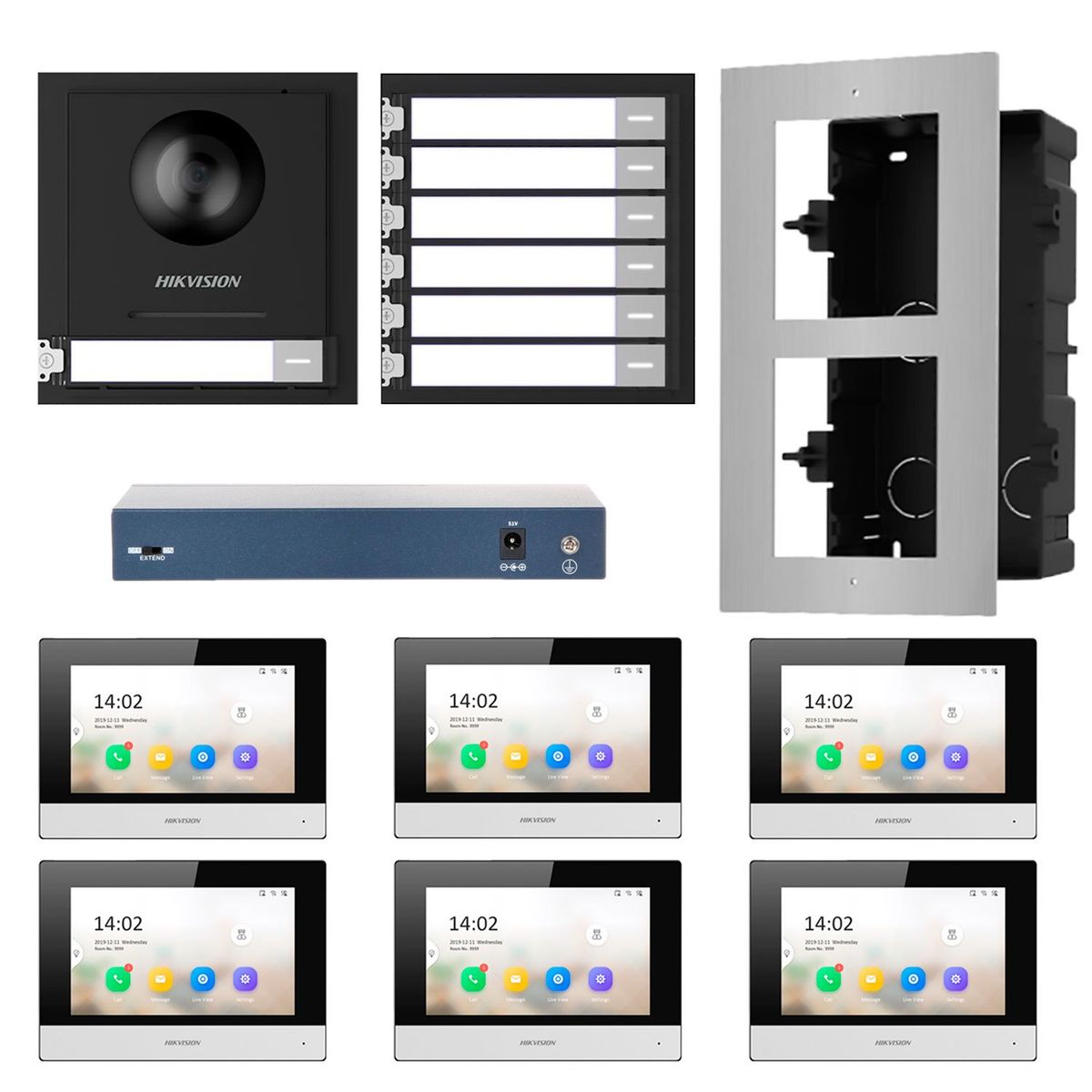 HIKVISION - KIT VIDEO PORTERO IP 6 DEPARTAMENTOS FULL HD APP HIKVISION DS-KD8003