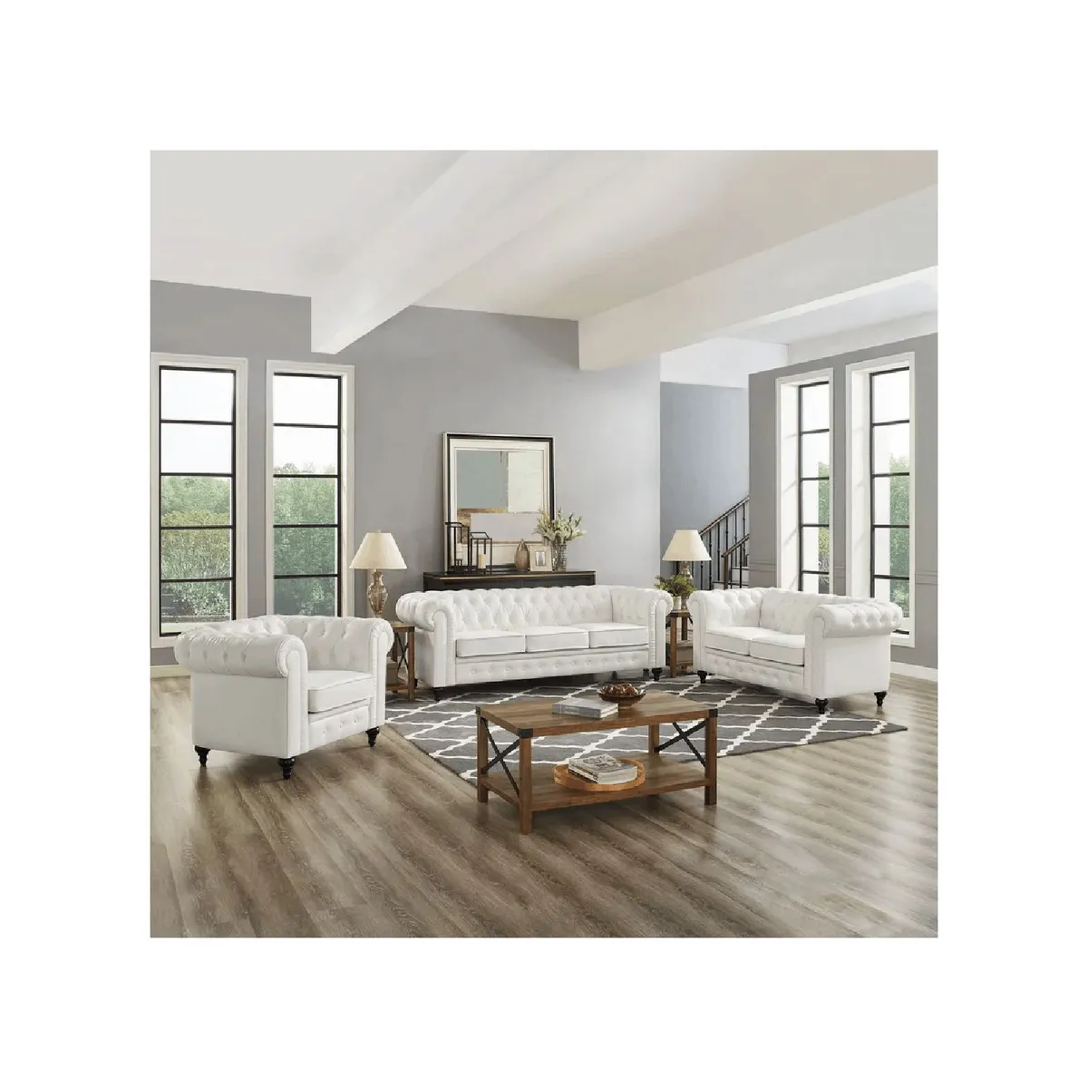 ALTO HOGAR - Juego de Sala 3 2 1 Chesterfield Deluxe Alto Hogar Crema