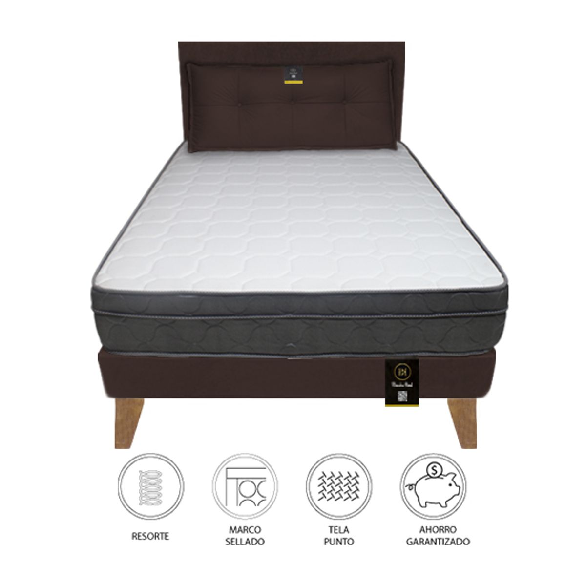 BARAKA HOME - Dormitorio Turin Slim 1.5 Plz + Cabecera + Cojín - Chocolate