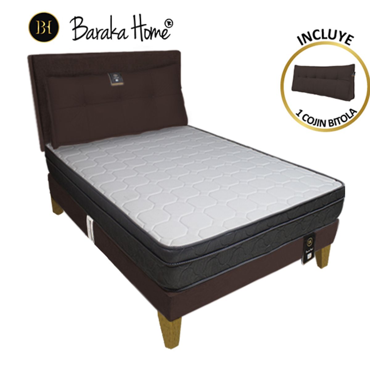 BARAKA HOME - Dormitorio Turin Slim 1.5 Plz + Cabecera + Cojín - Chocolate