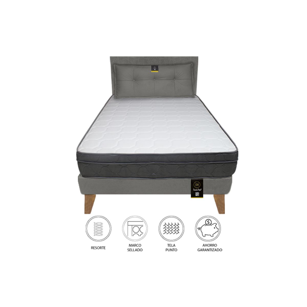 BARAKA HOME - Dormitorio Turin Slim 1.5 Plz + Cabecera + Cojin - Gris Oscuro