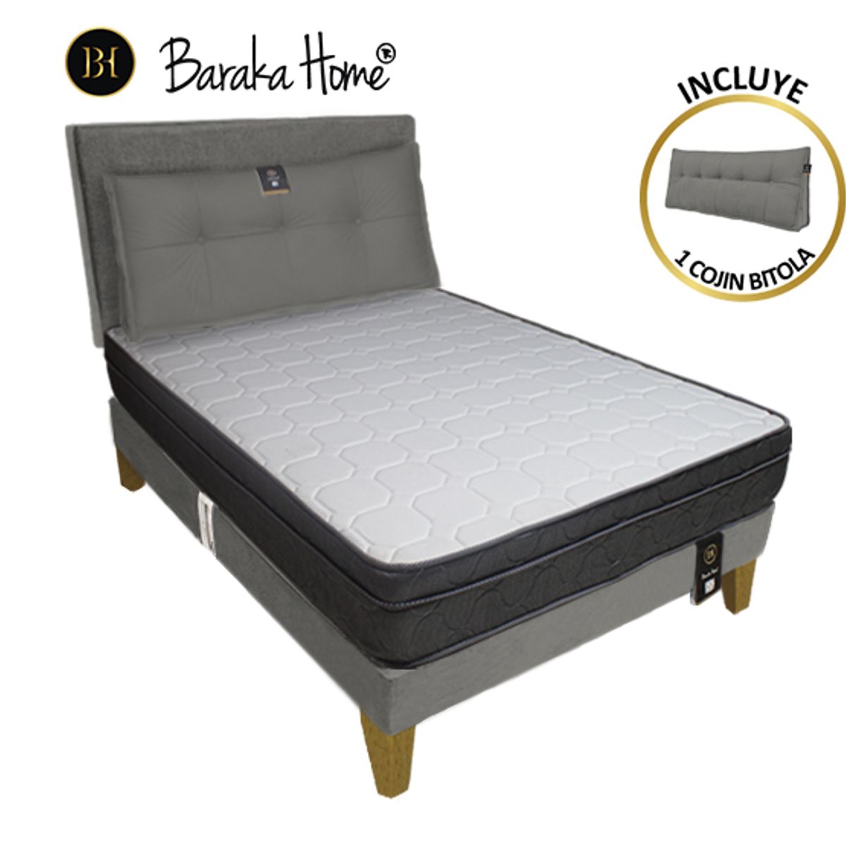 BARAKA HOME - Dormitorio Turin Slim 1.5 Plz + Cabecera + Cojin - Gris Oscuro