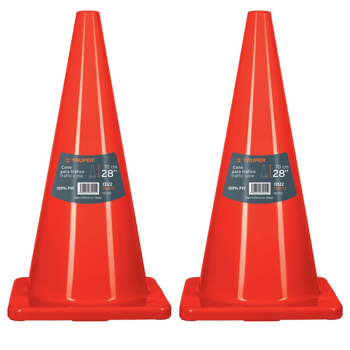 TRUPER - Cono de seguridad precaución  de 70 cm 2 unidades PVC Truper