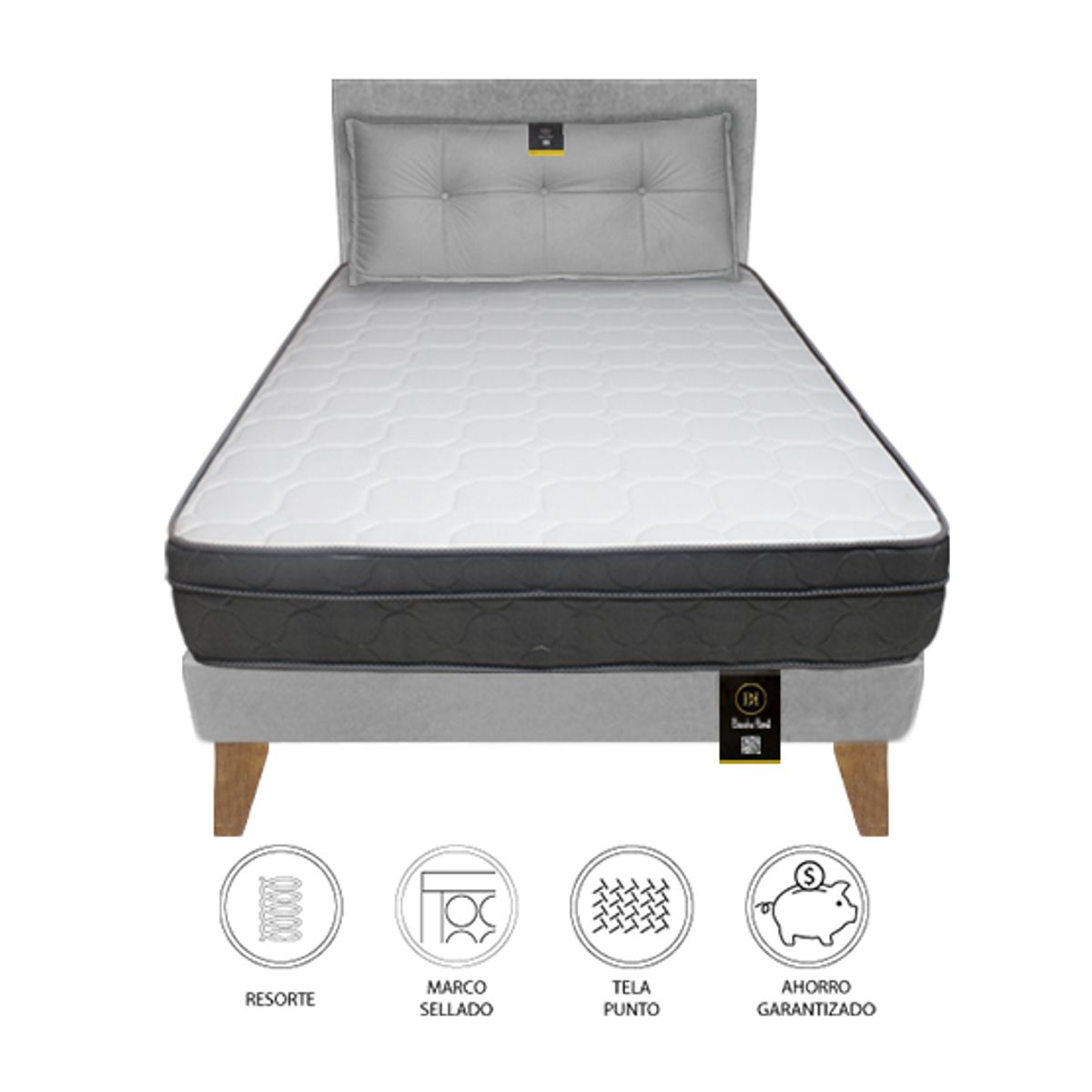 BARAKA HOME - Dormitorio Turin Slim 1.5 Plz + Cabecera + Cojín - Gris Claro