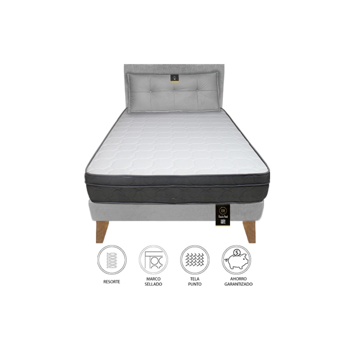 BARAKA HOME - Dormitorio Turin Slim 1.5 Plz + Cabecera + Cojín - Gris Claro