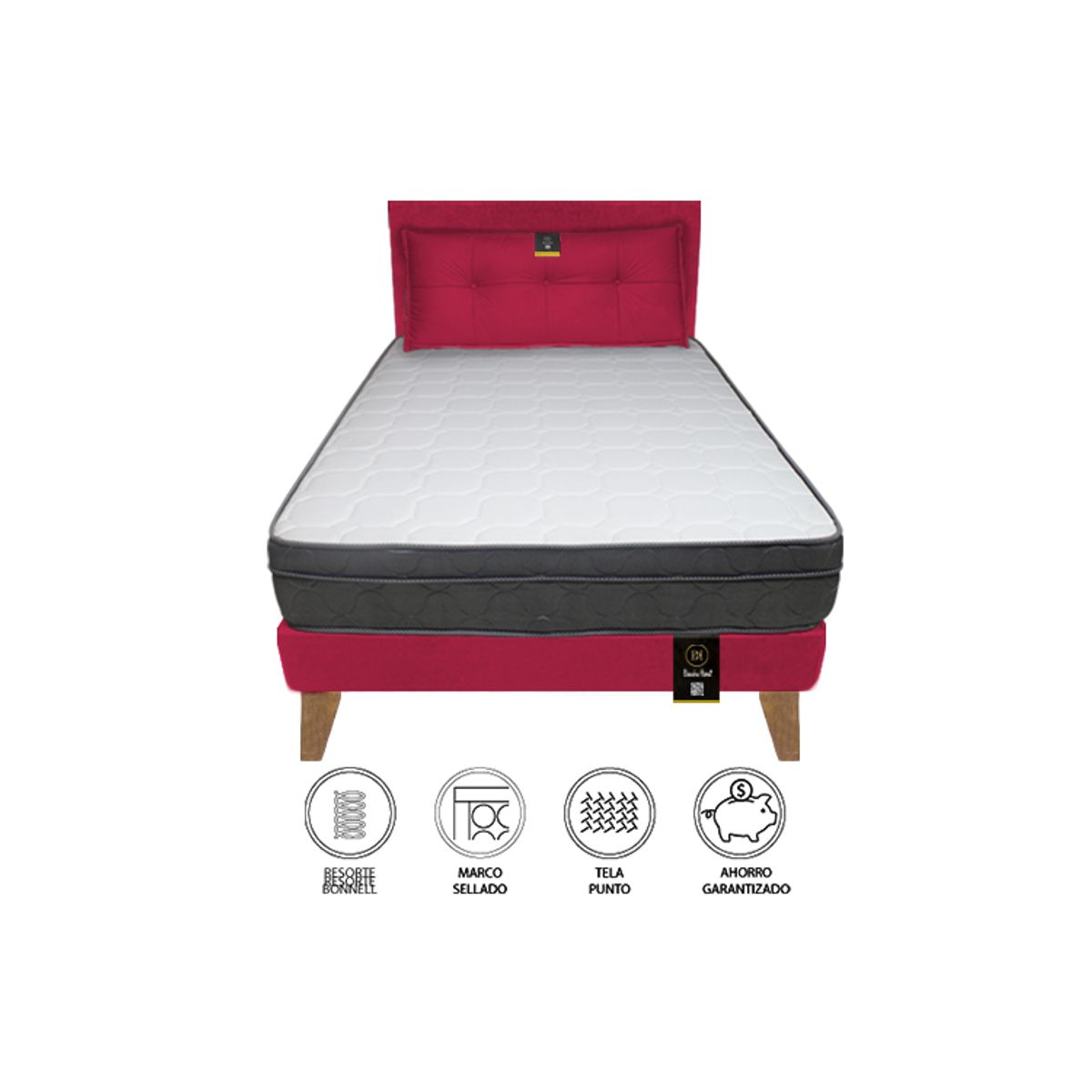 BARAKA HOME - Dormitorio Turin Slim 1.5 Plz + Cabecera + Cojín - Rojo