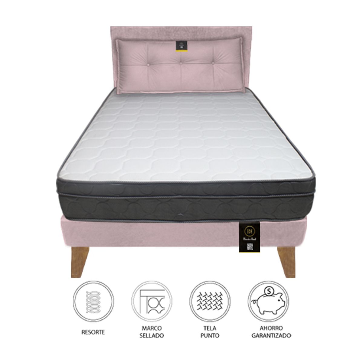 BARAKA HOME - Dormitorio Turin Slim 1.5 Plz + Cabecera + Cojín - Rosado