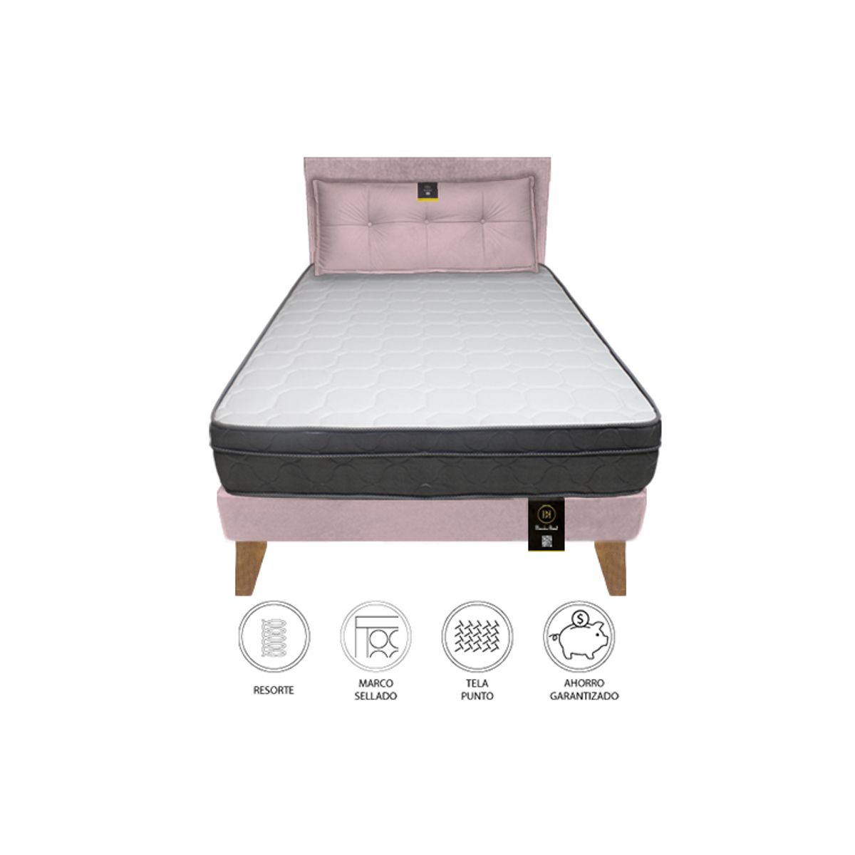 BARAKA HOME - Dormitorio Turin Slim 1.5 Plz + Cabecera + Cojín - Rosado