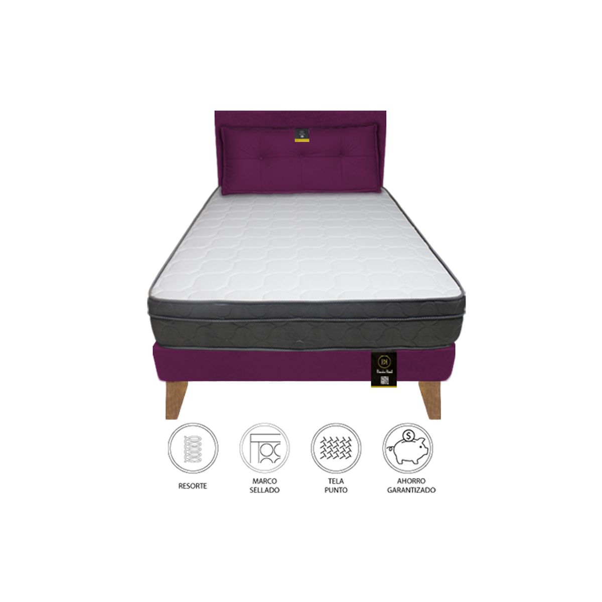 BARAKA HOME - Dormitorio Turin Slim 1.5 Plz + Cabecera + Cojín - Purpura
