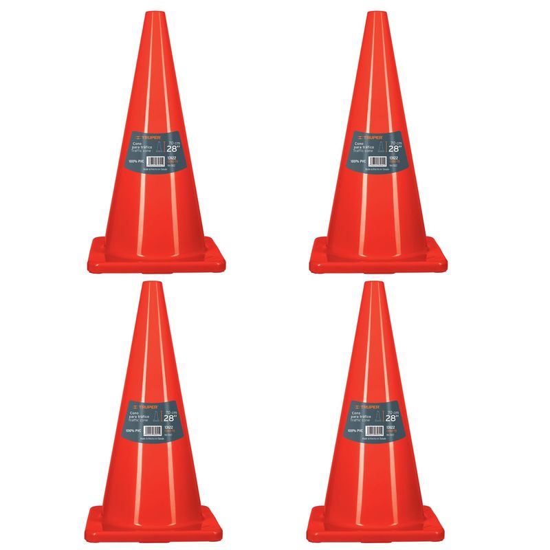 TRUPER - Cono de seguridad precaución  de 70 cm 4 unidades PVC Truper