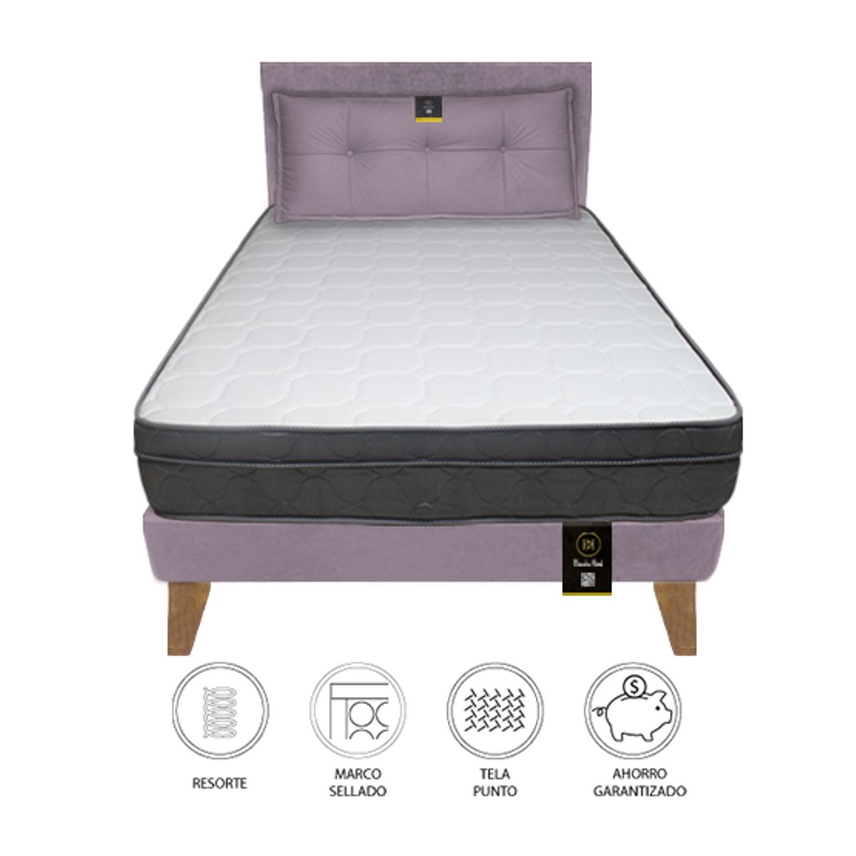 BARAKA HOME - Dormitorio Turin Slim 1.5 Plz + Cabecera + Cojín - Lila