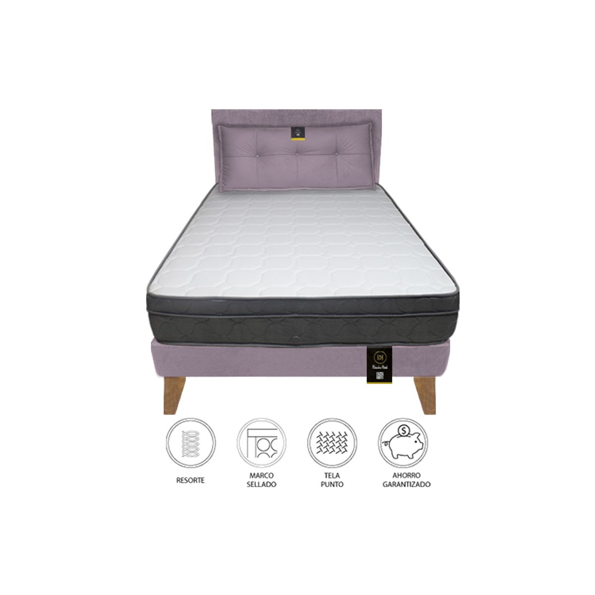 BARAKA HOME - Dormitorio Turin Slim 1.5 Plz + Cabecera + Cojín - Lila