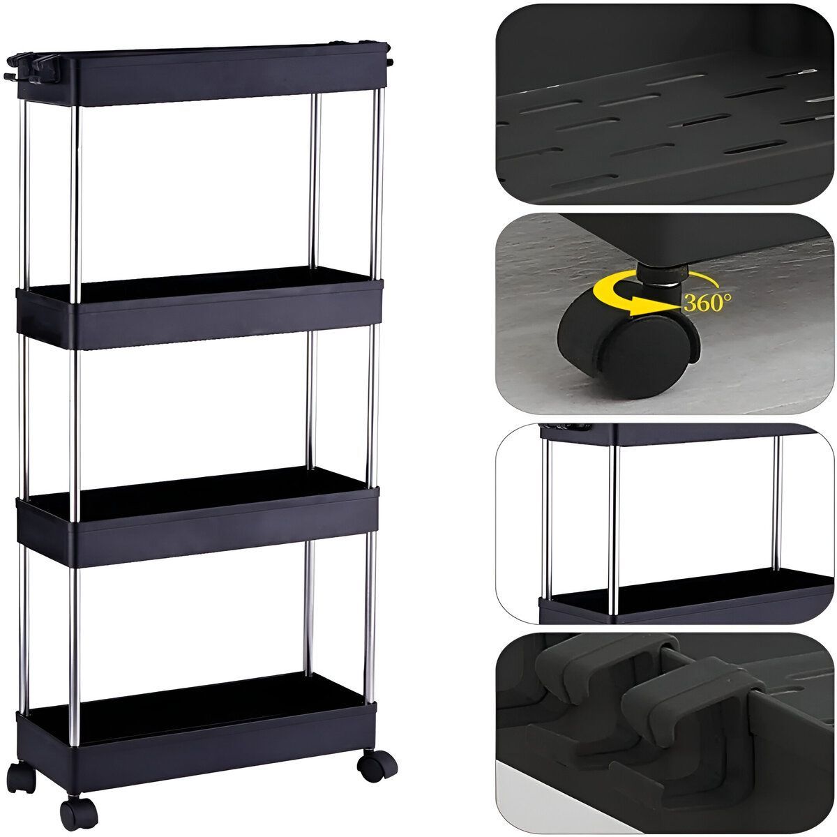 ELMEJORPRECIO - Organizador De Baño Lavandería De 4 Niveles Delgado Negro