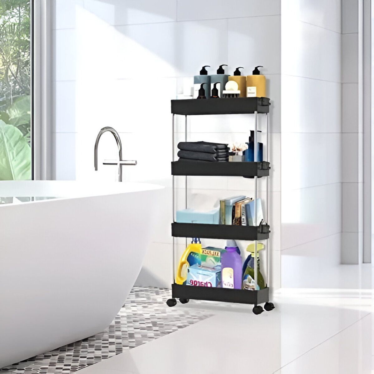 ELMEJORPRECIO - Organizador De Baño Lavandería De 4 Niveles Delgado Negro