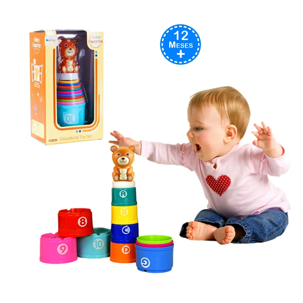 GENERICO - Juguete Vasitos Apilables 11 Piezas con Osito para Bebés