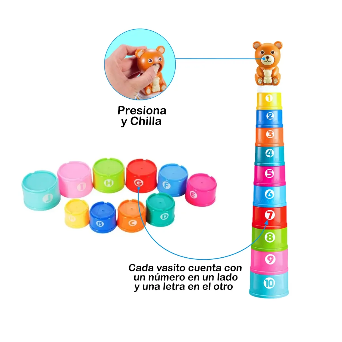 GENERICO - Juguete Vasitos Apilables 11 Piezas con Osito para Bebés