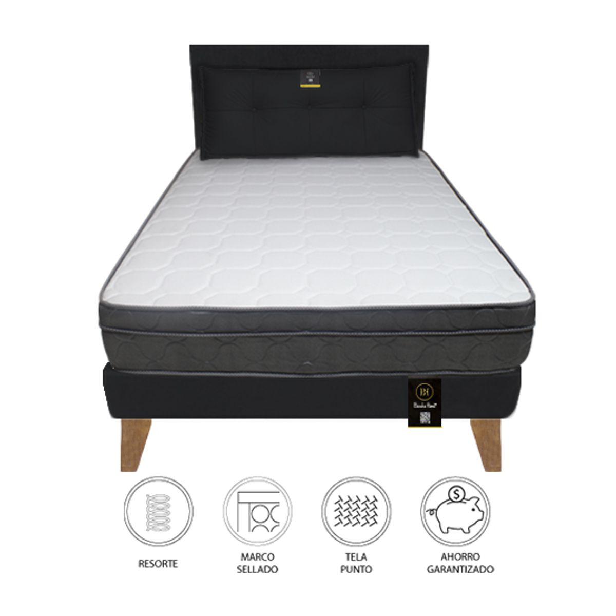BARAKA HOME - Dormitorio Turin Slim 2 Plz + Cabecera + Cojín - Negro