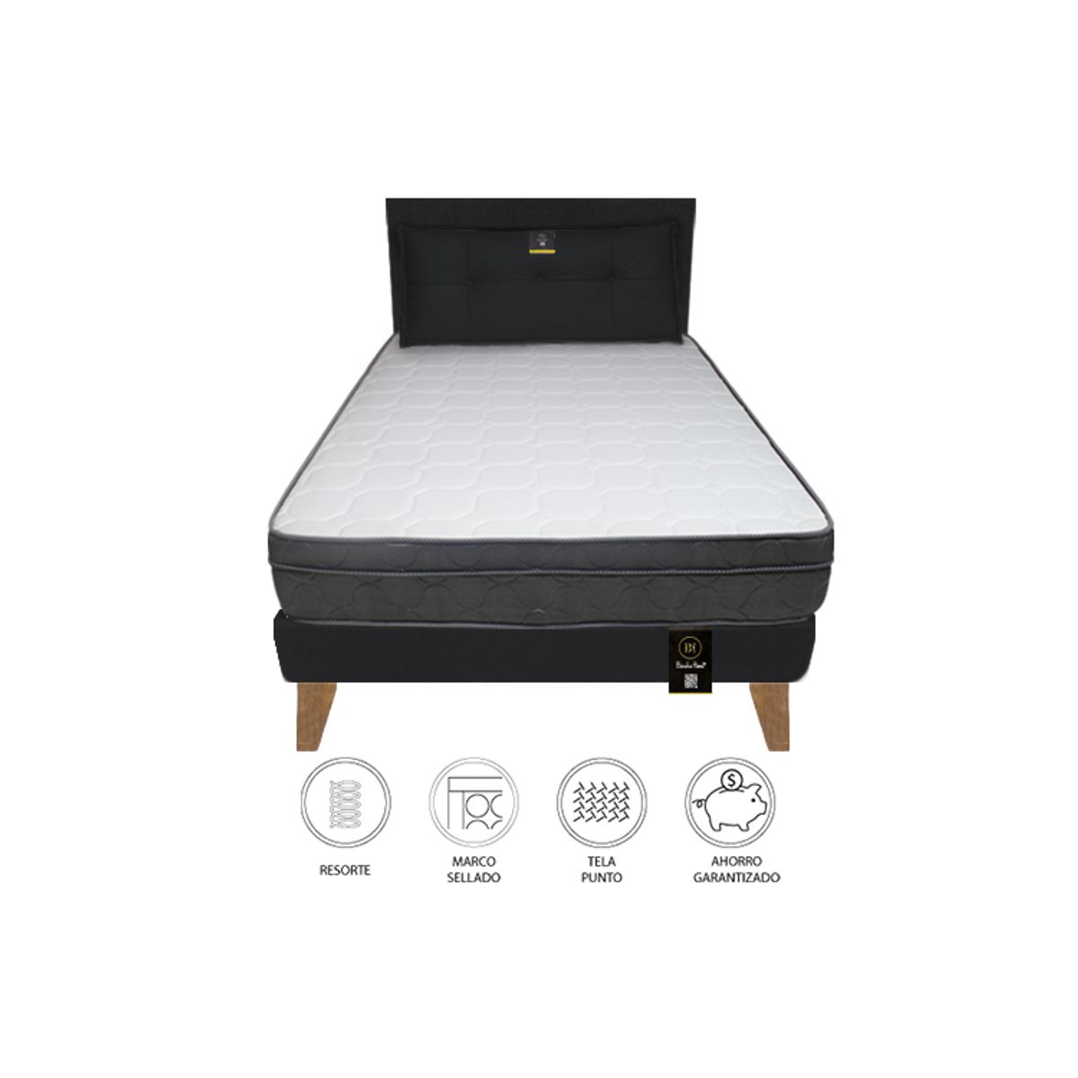 BARAKA HOME - Dormitorio Turin Slim 2 Plz + Cabecera + Cojín - Negro