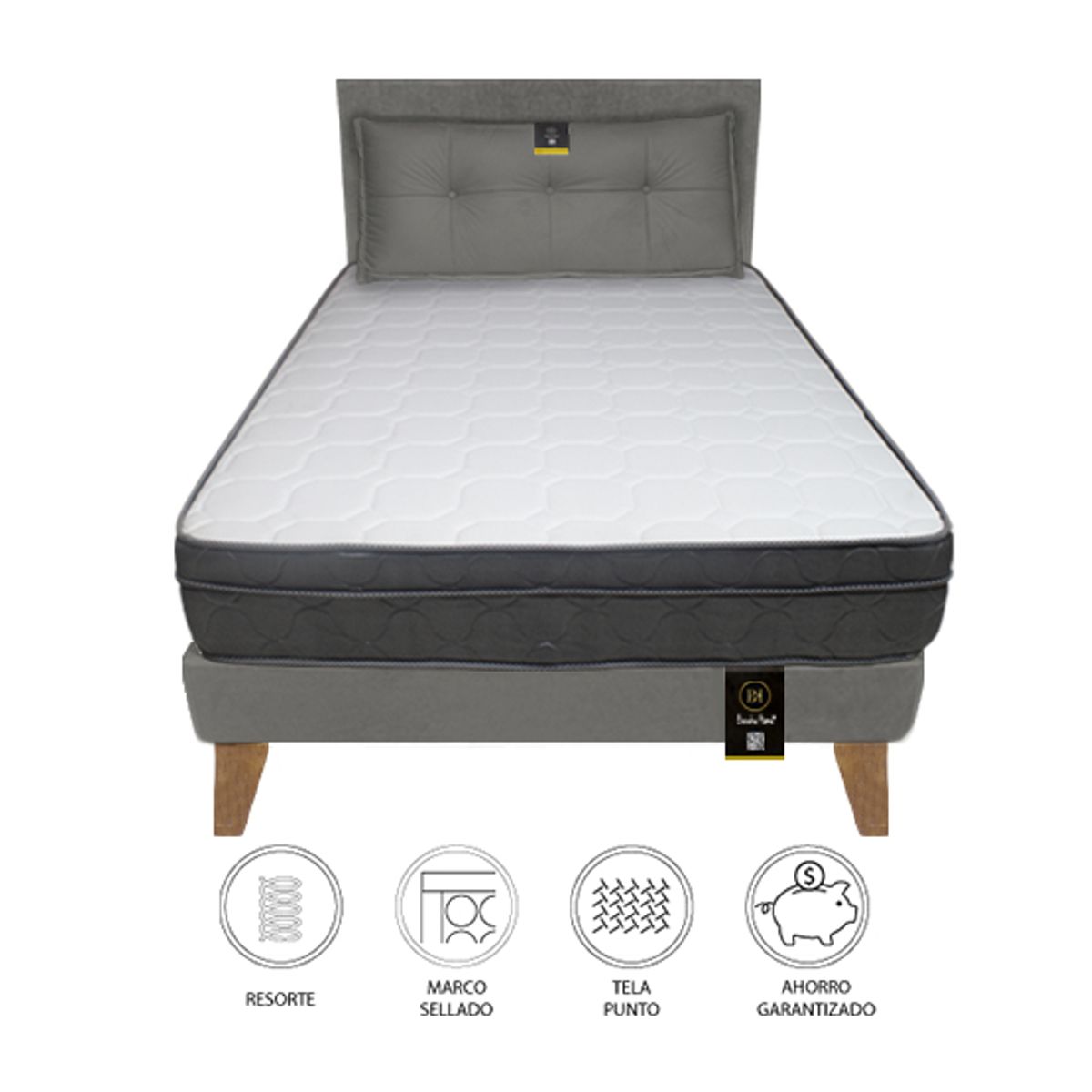 BARAKA HOME - Dormitorio Turin Slim 2 Plz + Cabecera + Cojín - Gris Oscuro