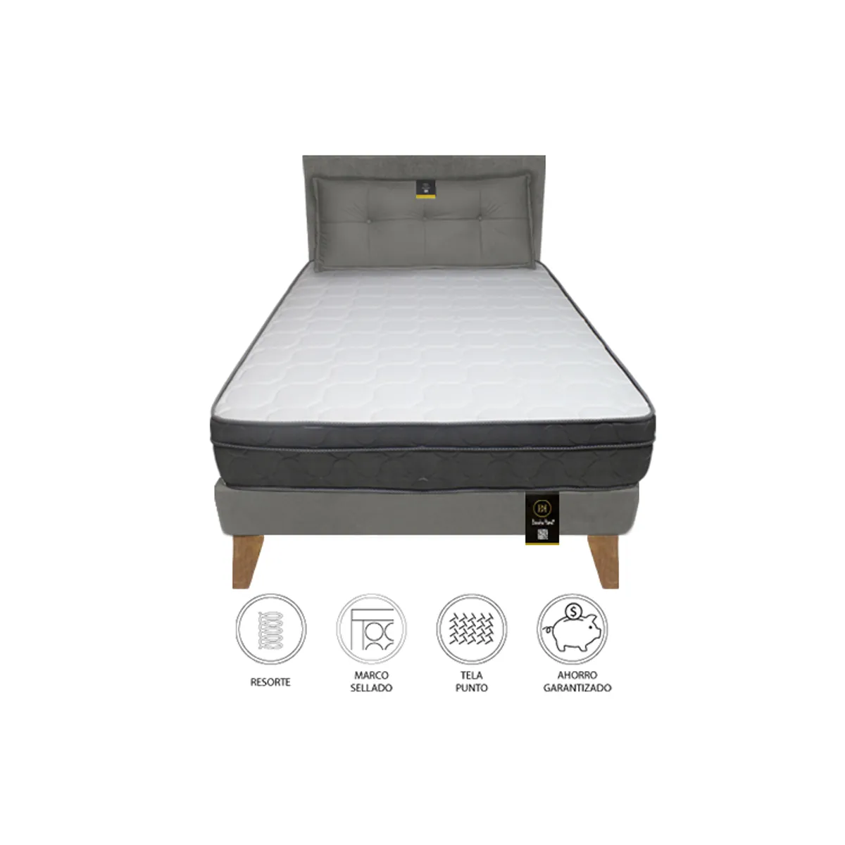 BARAKA HOME - Dormitorio Turin Slim 2 Plz + Cabecera + Cojín - Gris Oscuro