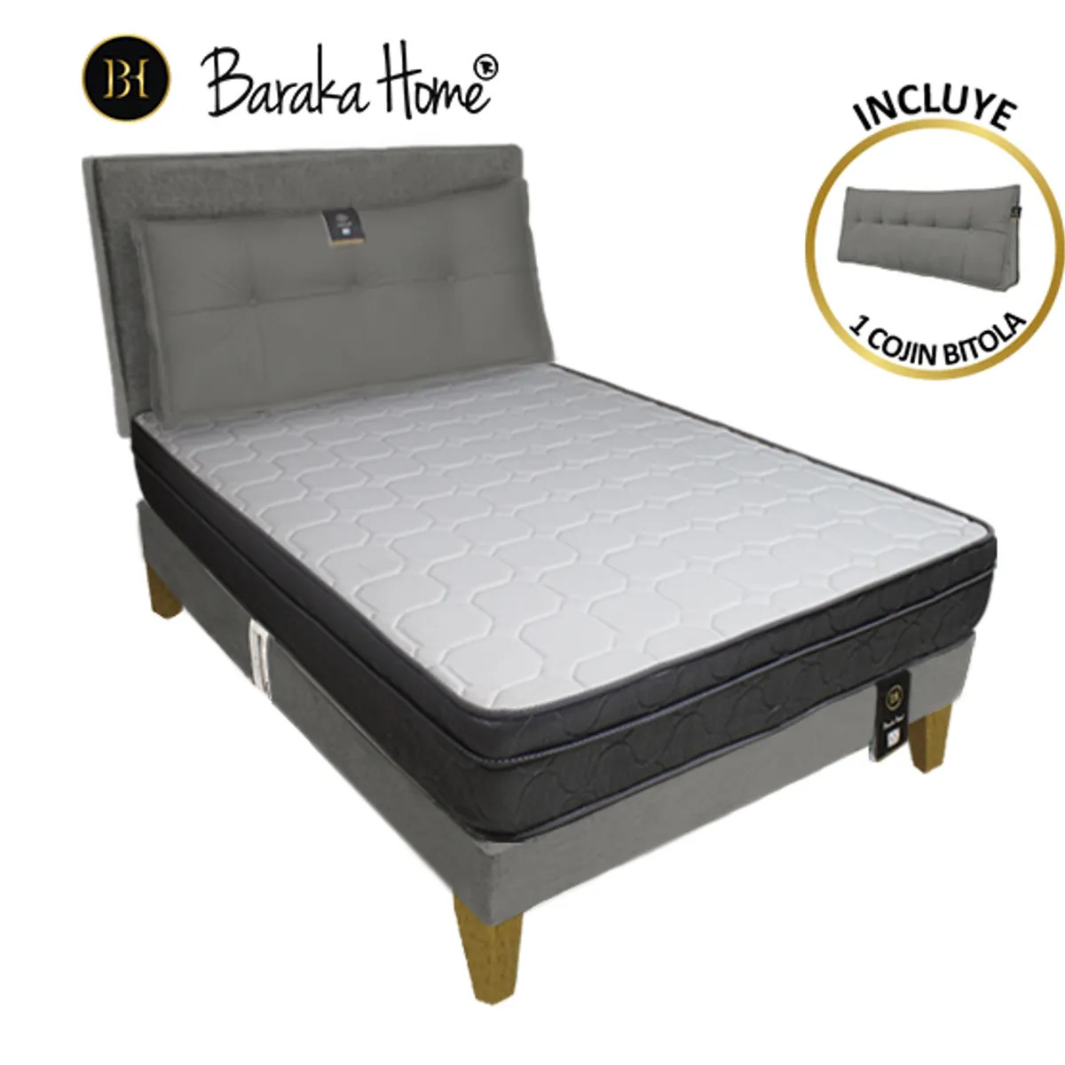 BARAKA HOME - Dormitorio Turin Slim 2 Plz + Cabecera + Cojín - Gris Oscuro